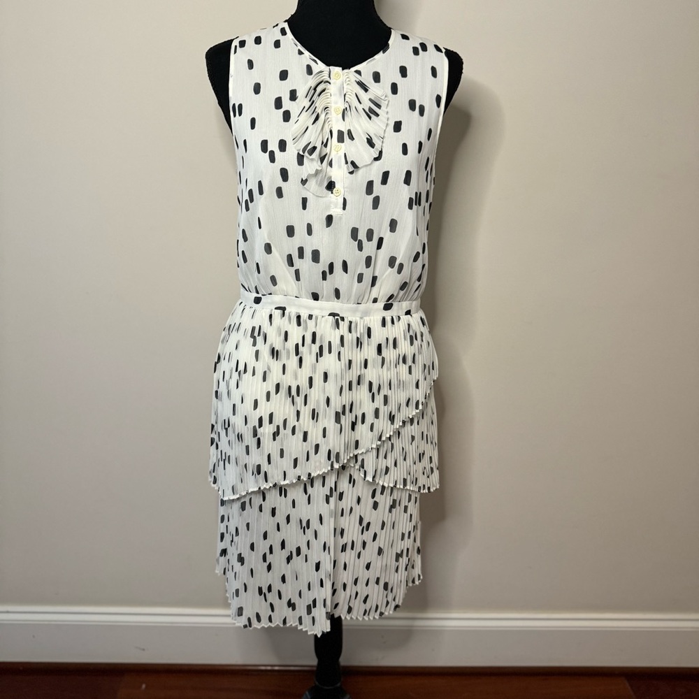 NWOT Banana Republic Chiffon Black White Polka Dot Pleated Dress